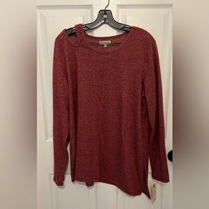 DEMOCRACY Women’s Maroon Shoulder Cut Out Beaded Detail Asymmetrical Tunic Top